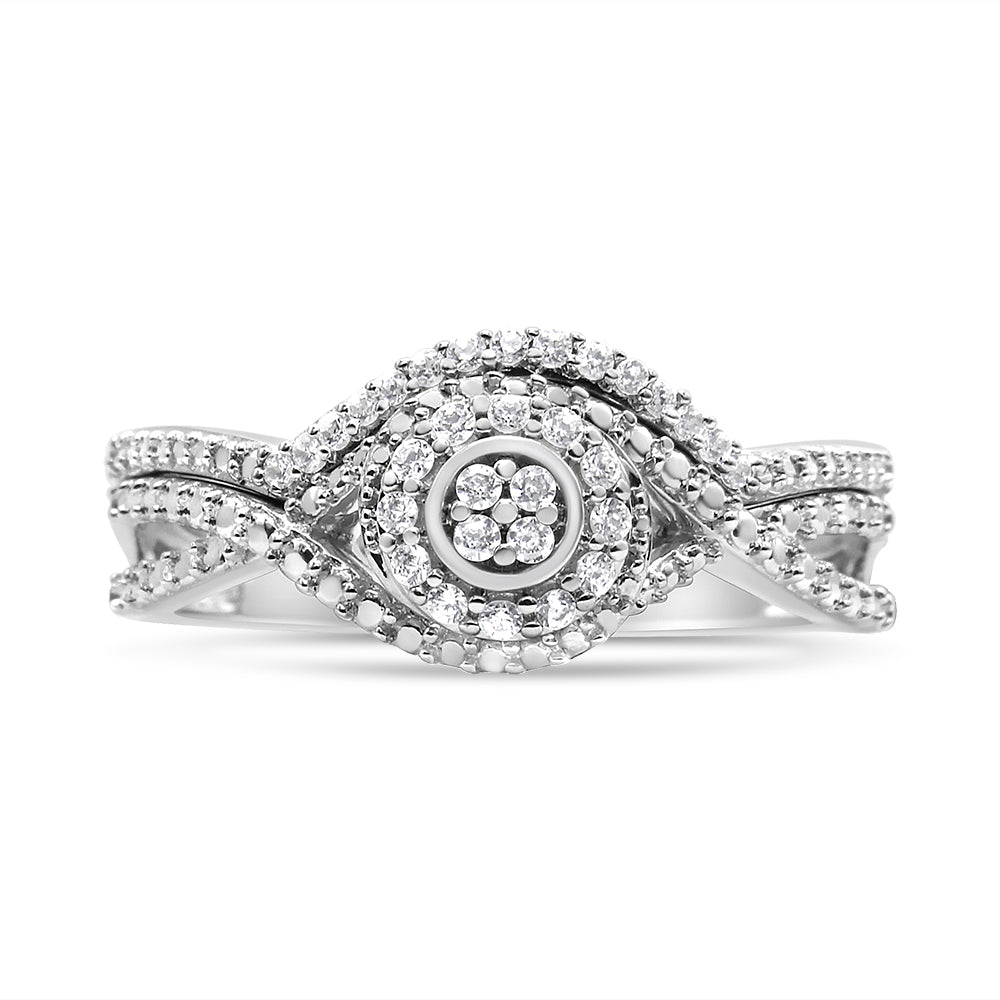 .925 Sterling Silver 1/6 Cttw Diamond Composite Halo and Split Shank Bridal Set Ring and Band (I-J Color, I3 Clarity) - Size 7