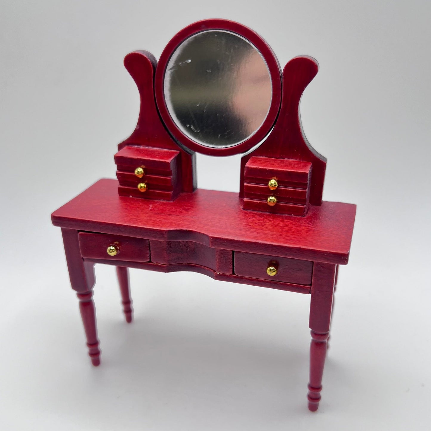 Mahogany Dressing Table with Mirror - 1/12 Scale Dollhouse Miniature