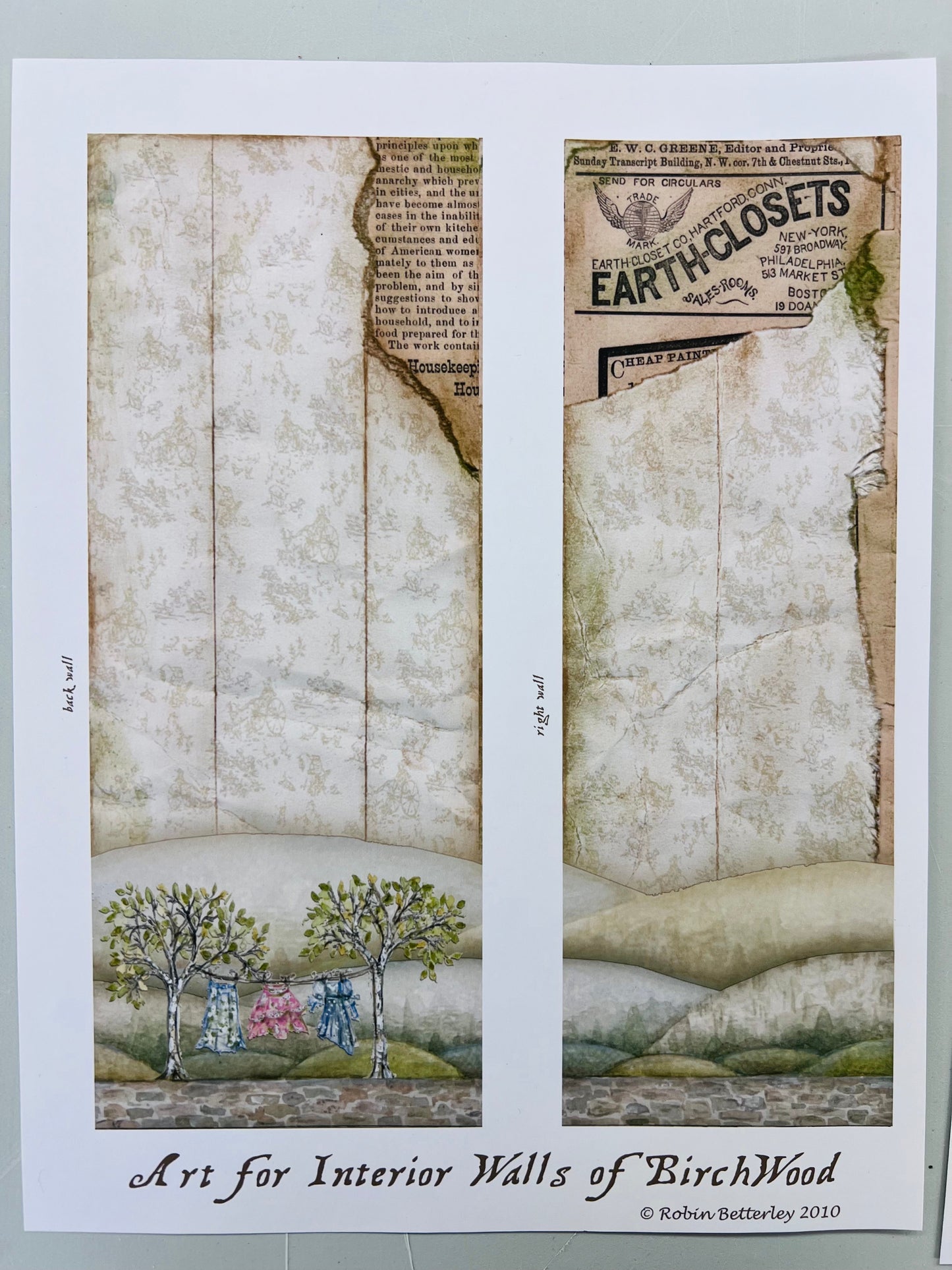 Decoupage Paper Inserts for Cabinet - 1/12 Scale Miniature