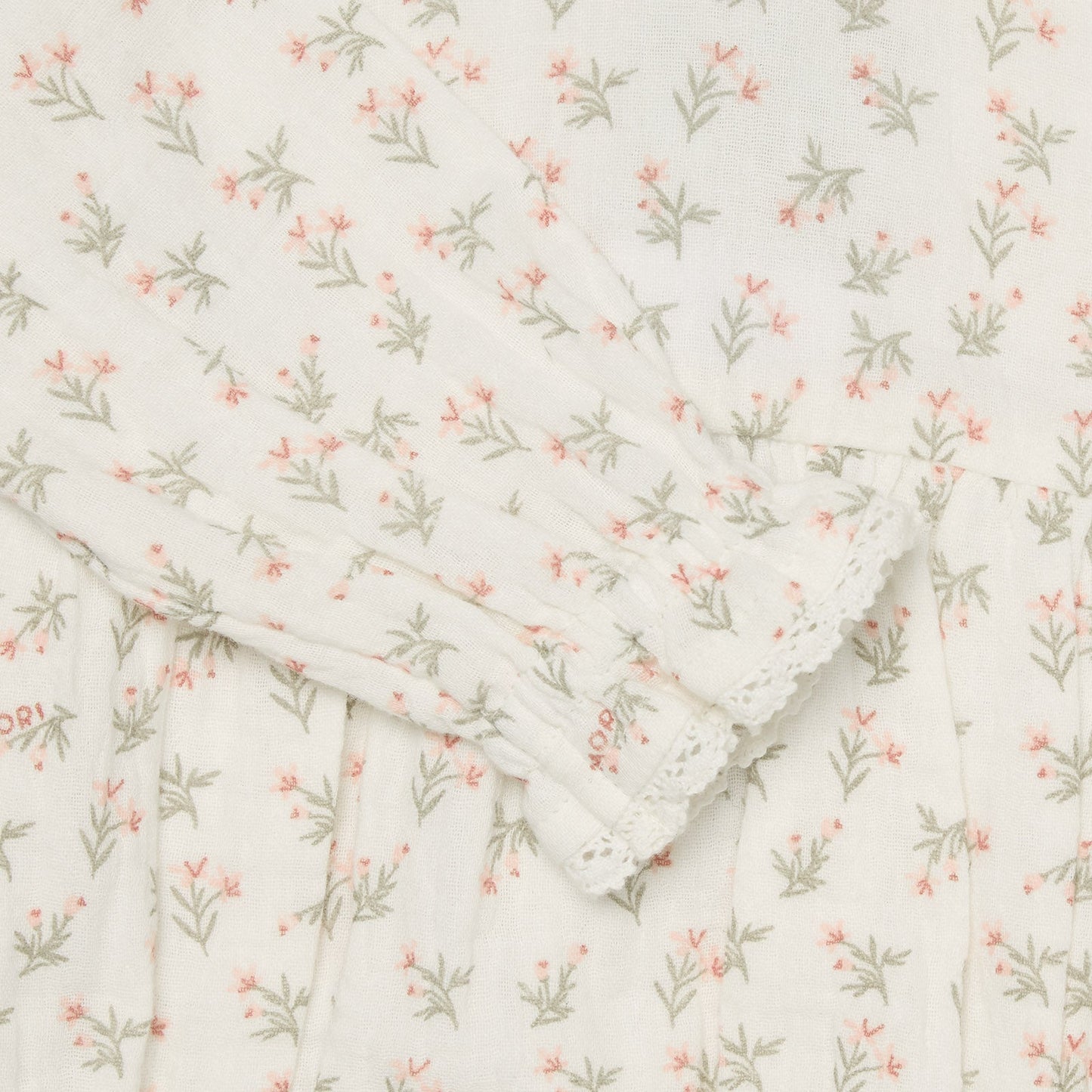 Floral Muslin Bloomer Blouse & Sage Muslin Frilled Trousers Outfit