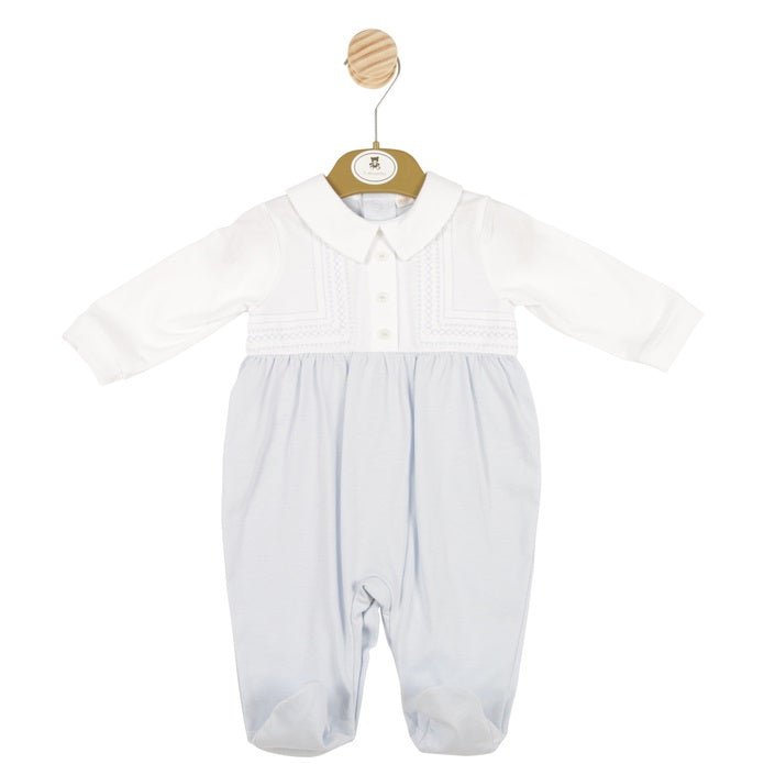 Pale Blue and White Romper with Peter Pan Collar - Shop Soiled