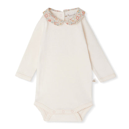 Bonpoint Cygne Bodysuit With Orange Embroidered Collar