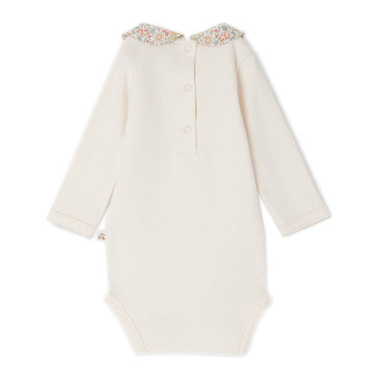 Bonpoint Cygne Bodysuit With Orange Embroidered Collar