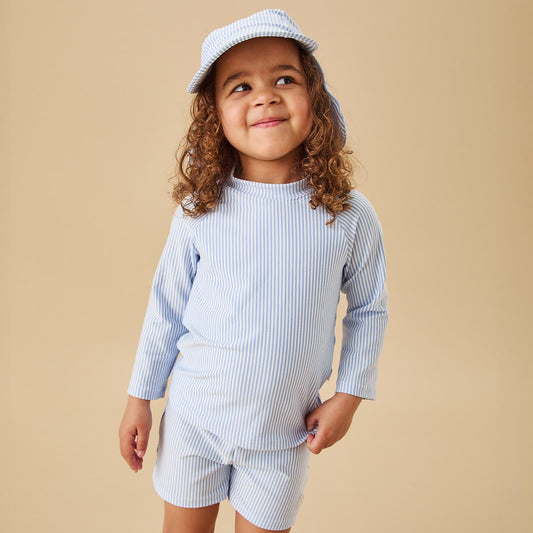Cloud Stripe Seersucker Rash Vest & Shorts Outfit