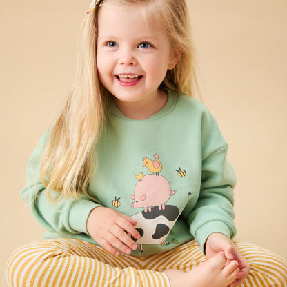 Farmyard Friends Sweatshirt & Stripe Ribbed Leggings Outfit