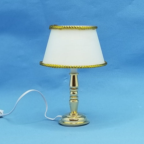 Table Lamp with Gold Base and White Shade - 12 Volt - 1/12 Scale Miniature