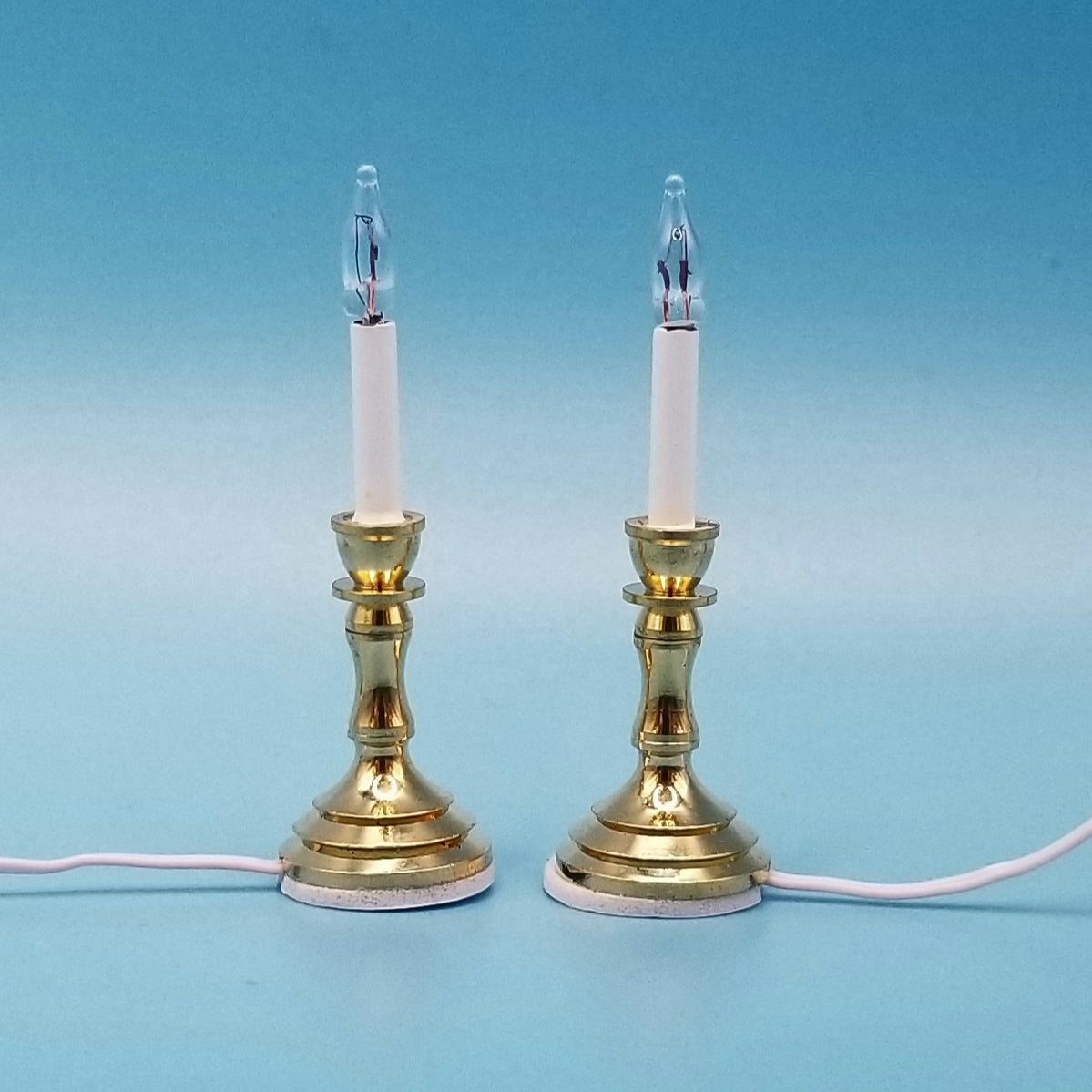 Pair of Brass Working Candlesticks - 12 Volt - 1/12 Scale Dollhouse Miniature