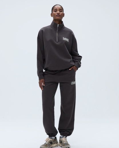 Trail Oversized Funnel Neck Zip Sweatshirt - Washed Coffee Bean/Marshmallow White