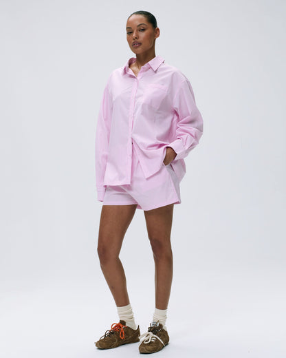 Cotton Stripe Oversized Shirt - Pink/White