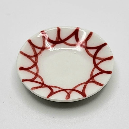 Small Ceramic Plate - White/Red Design - 1/12 Scale Dollhouse Miniature