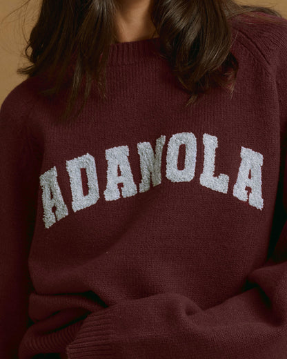 Varsity Boucle Oversized Knit Sweatshirt - Burgundy/Light Grey Melange