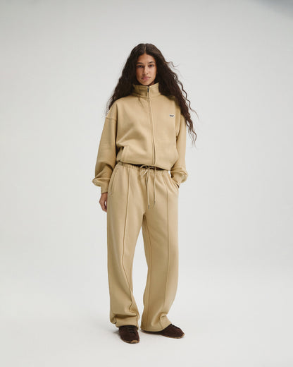 Pintuck Straight Leg Sweatpants - Caramel Beige