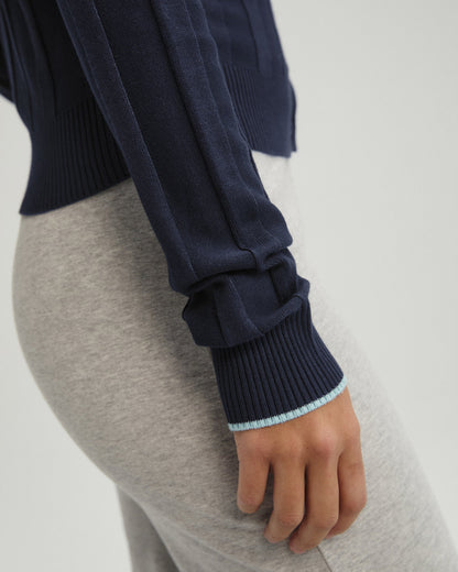 Rib Knit Contrast Tipping Cardigan - Navy Blue/Ocean Blue