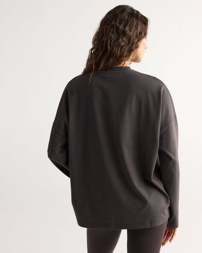 Varsity Long Sleeve Drop Shoulder T-shirt - Coffee Bean/White