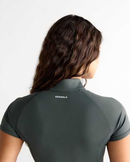 Ultimate Short Sleeve Zip Up Top - Sea Green