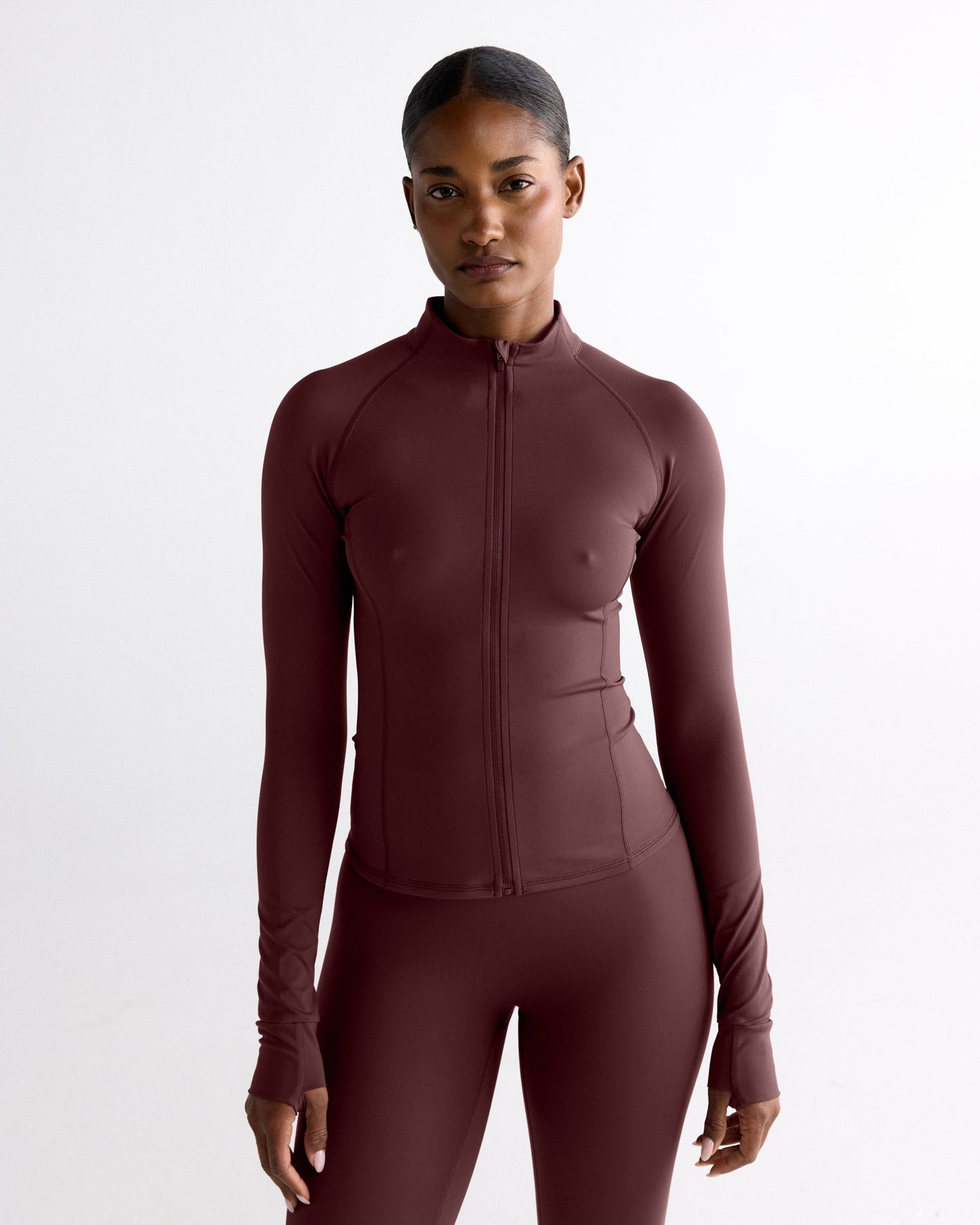 Ultimate Long Sleeve Zip Up Top - Mulberry Red