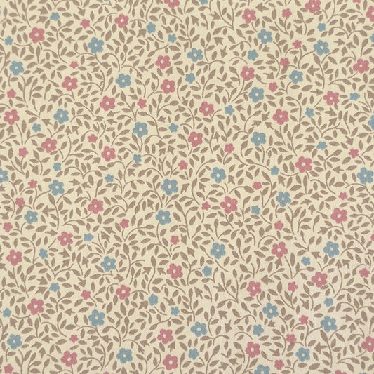 Pink Blue Floral with Light Brown Leaves - Wallpaper