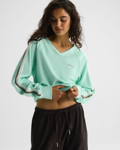 Terry Towelling V-Neck Sweatshirt - Mint Green