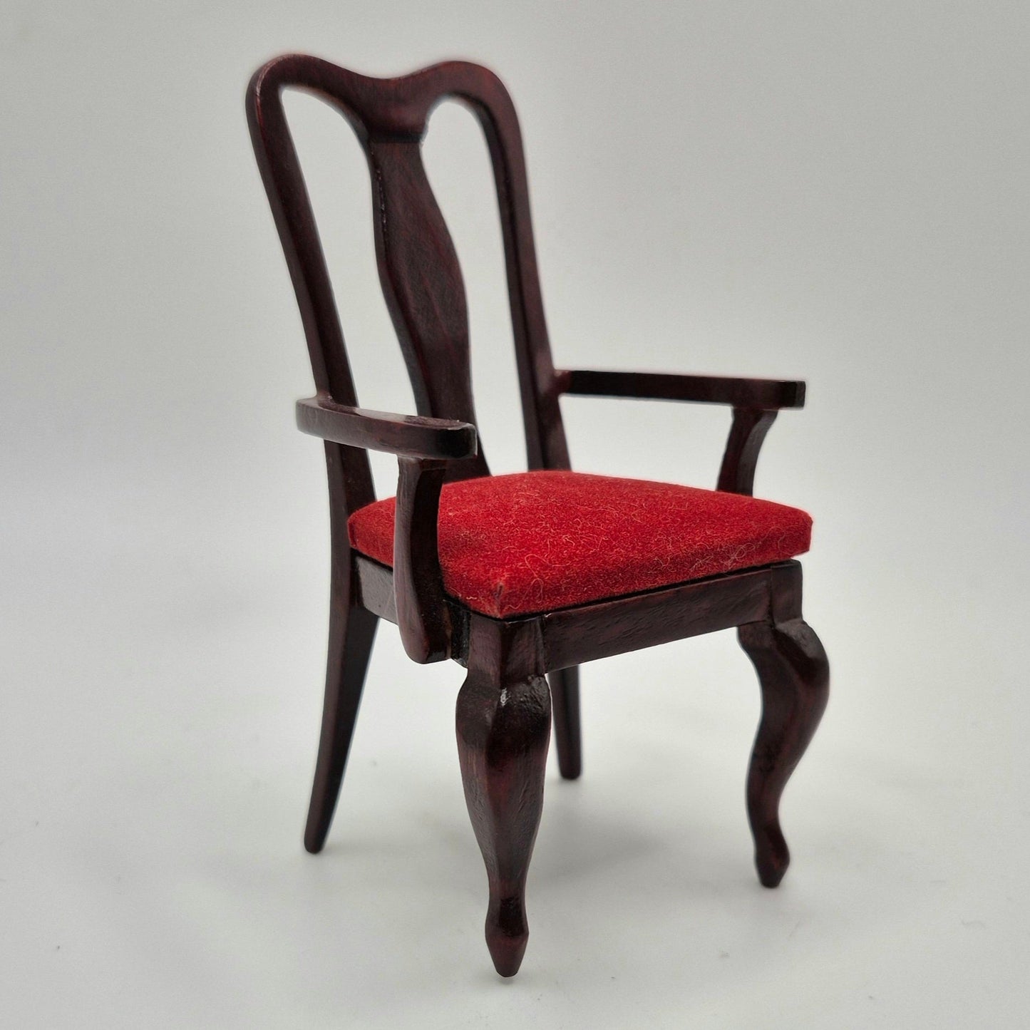 Mahogany Dining Armchair - Red Upholstery - 1/12 Scale Dollhouse Miniature
