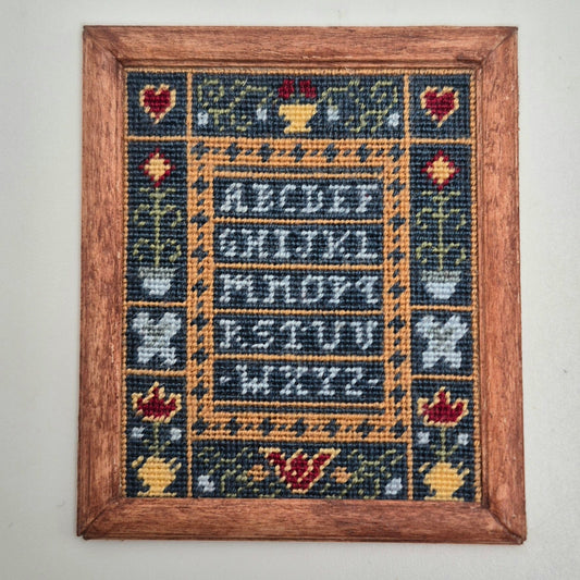 Framed Petit Point Needlepoint Sampler - 1/12 Scale Dollhouse Miniature