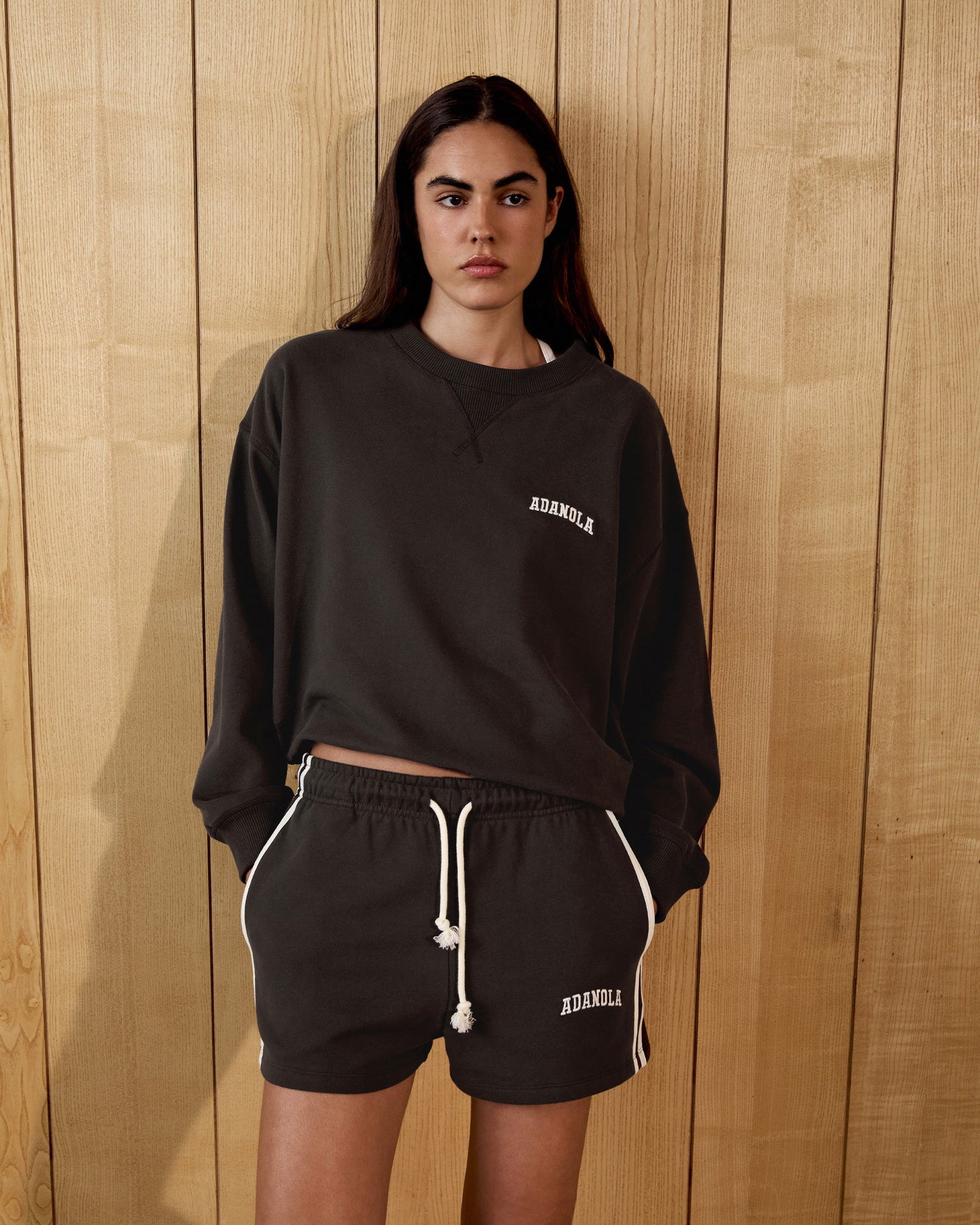 Varsity Loose Fit Sweat Shorts - Coffee Bean/Marshmallow White