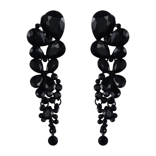 EVER FAITH Costume Jewelry Rhinestone Crystal Prom Statement Earrings Waterdrop Clip-on Dangle Earrings Black Black-Tone