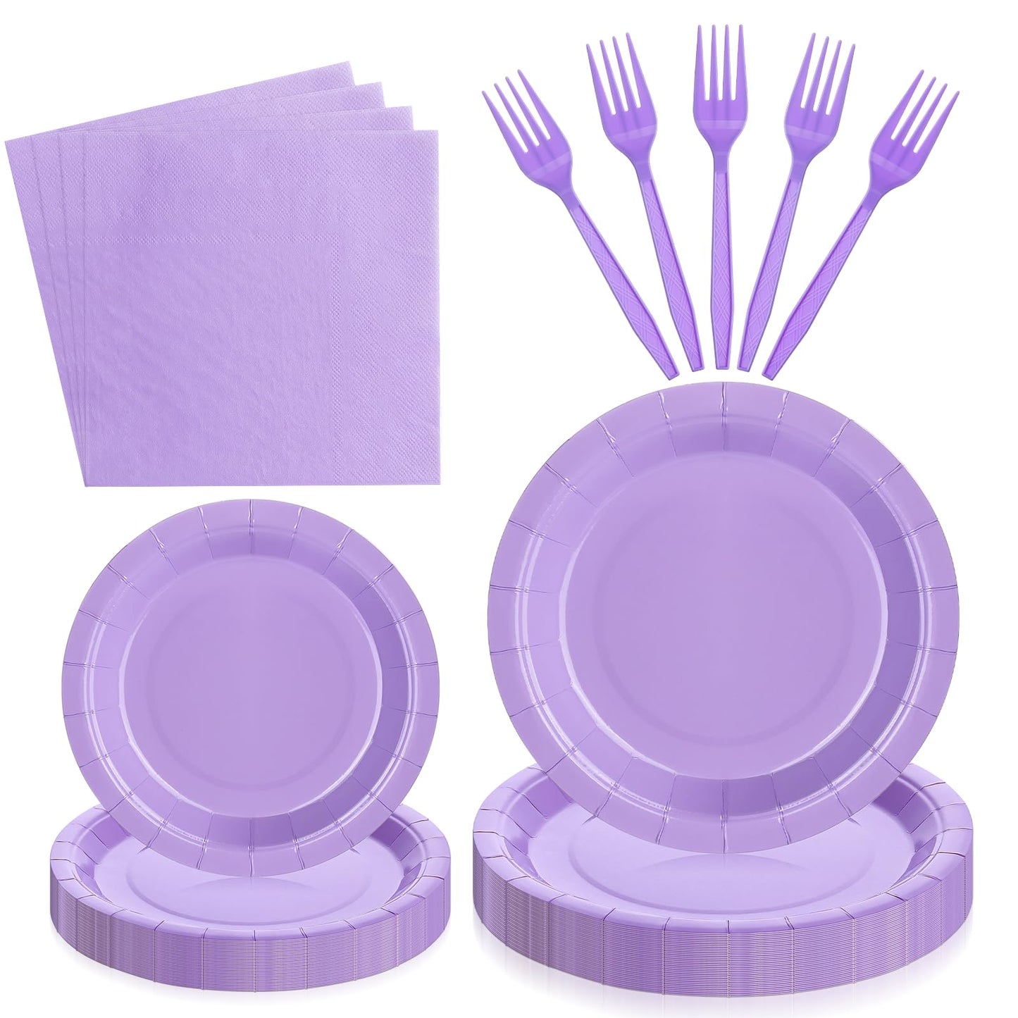 DI QIU REN 100 PCS Purple Party Supplies Set with Purple Paper PlatesLavender Disposable Purple Party PlatesPurple Party Decoration Lavender Napkin Plastic Fork for Party Wedding BirthdayServes 25