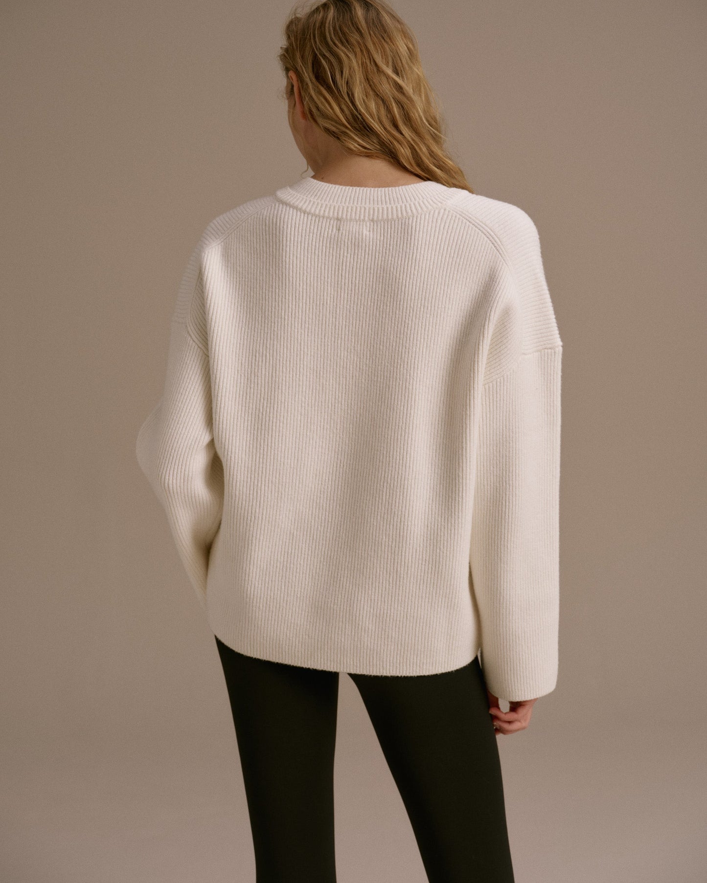 Knit Double V Neck Sweatshirt - Marshmallow White