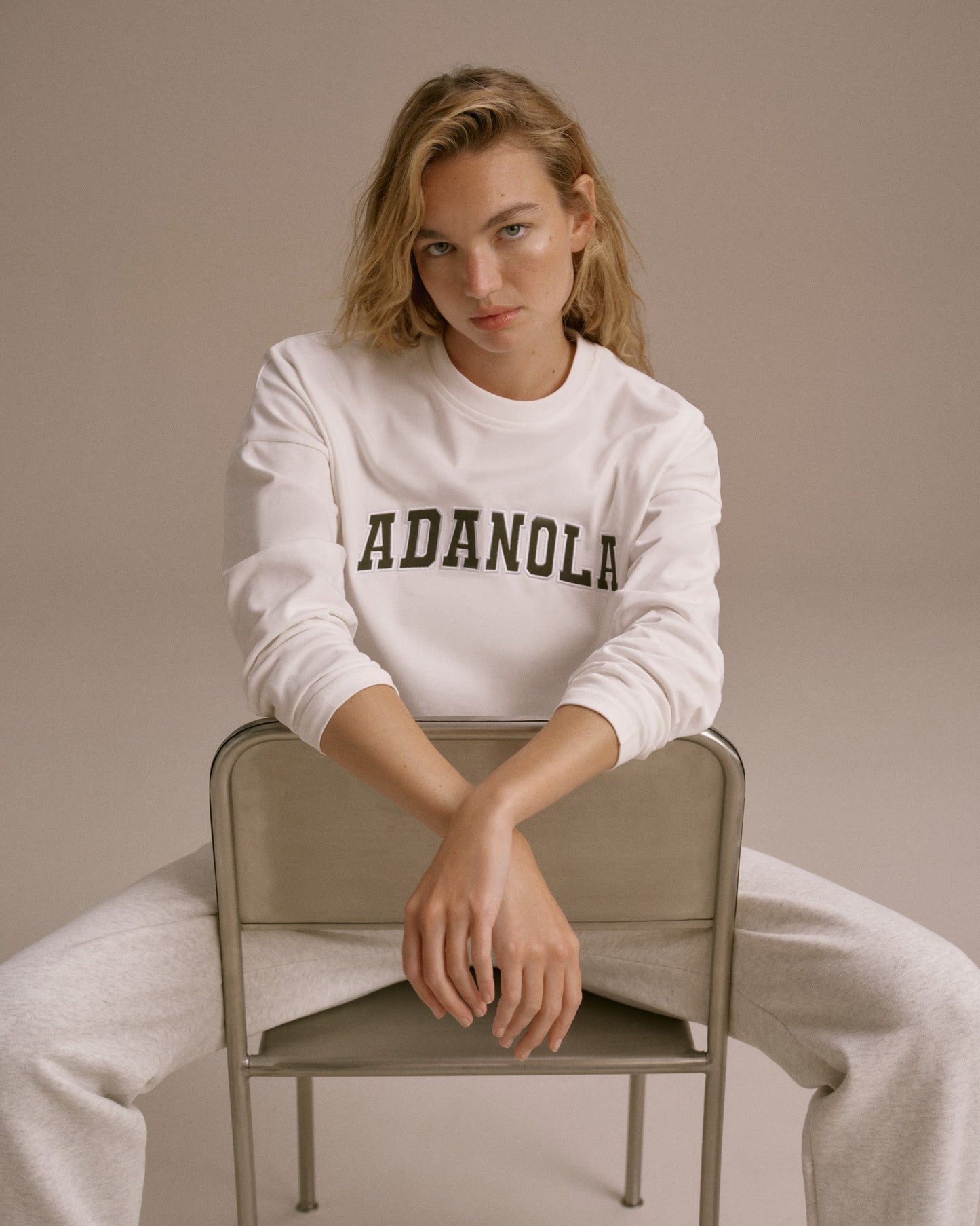 Varsity Long Sleeve Drop Shoulder T-shirt - White/Dark Olive