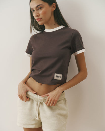 Contrast Detail Classic T-shirt - Coffee Bean/Marshmallow White