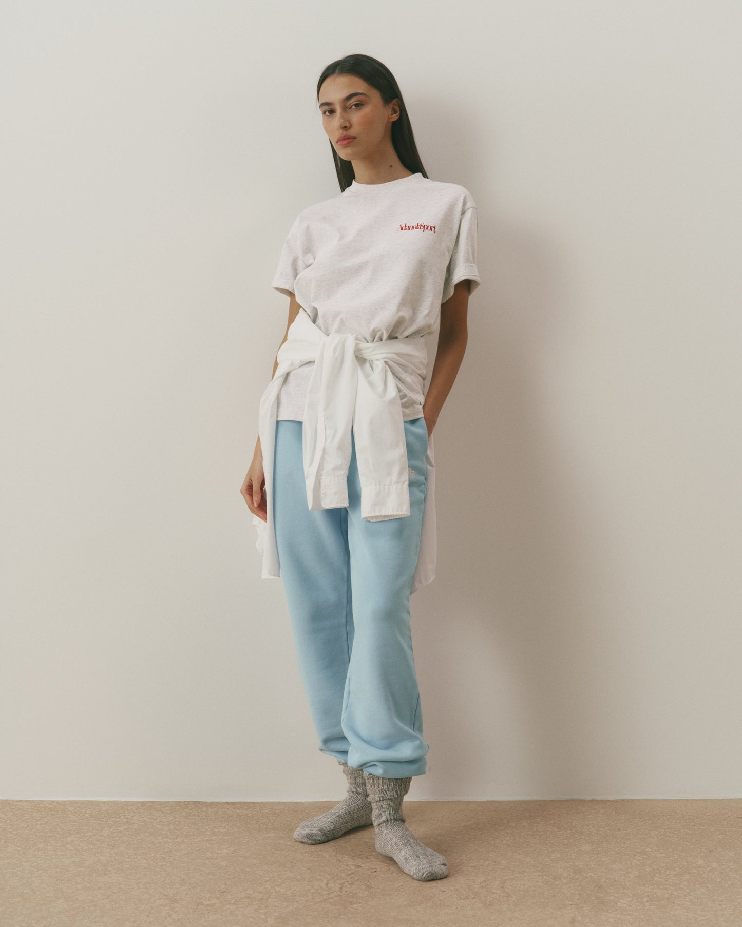 Le Mode De Vie Washed Straight Leg Sweatpants - Breeze Blue/Marshmallow White