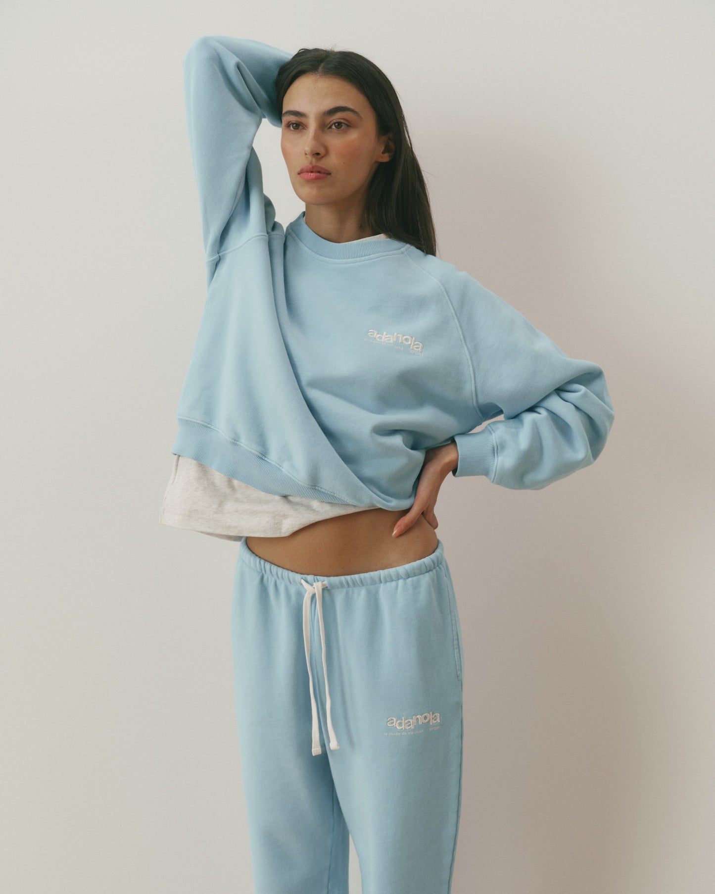 Le Mode De Vie Washed Straight Leg Sweatpants - Breeze Blue/Marshmallow White