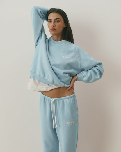 Le Mode De Vie Washed Straight Leg Sweatpants - Breeze Blue/Marshmallow White