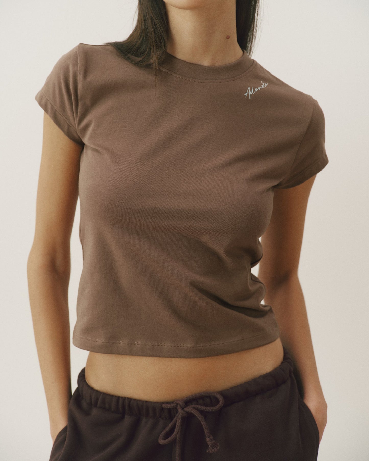 Signature Stitch Baby Tee - Dusty Brown