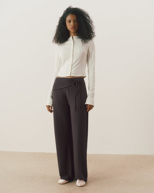 Modal Button Down Long Sleeve Top - Marshmallow White