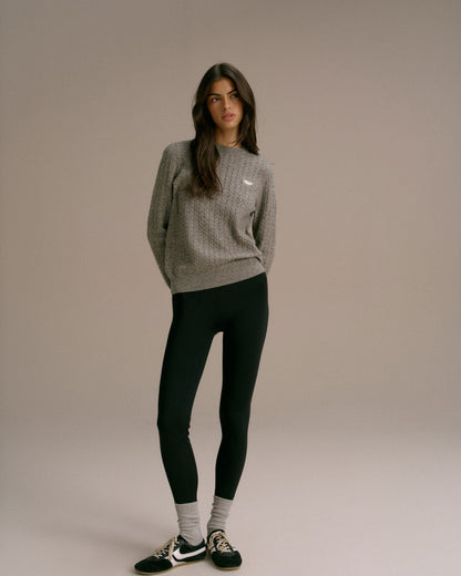 Cable Knit Sweatshirt - Dark Grey Melange