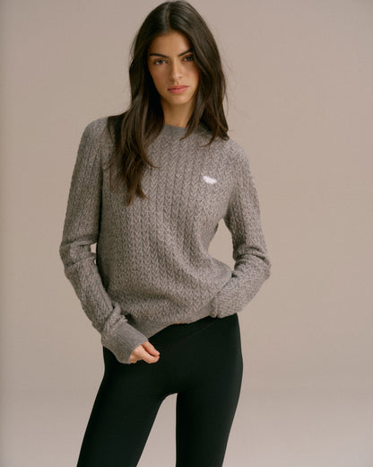 Cable Knit Sweatshirt - Dark Grey Melange