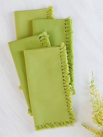 April Cornell Light Green Essential Fringed Napkins, Set of 4