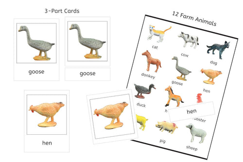 12 Farm Animals 3-Part Cards (PDF)