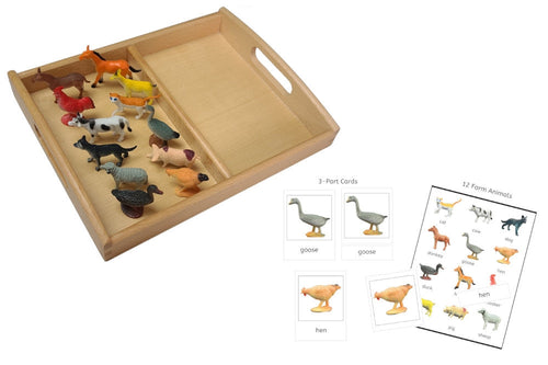 12 Farm Animal Models with 2-Compartment Tray and PDF Cards