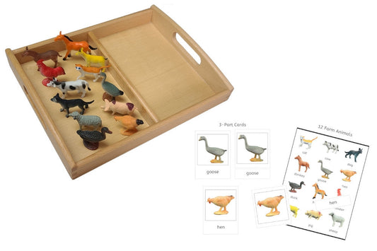 12 Farm Animal Models with 2-Compartment Tray and PDF Cards