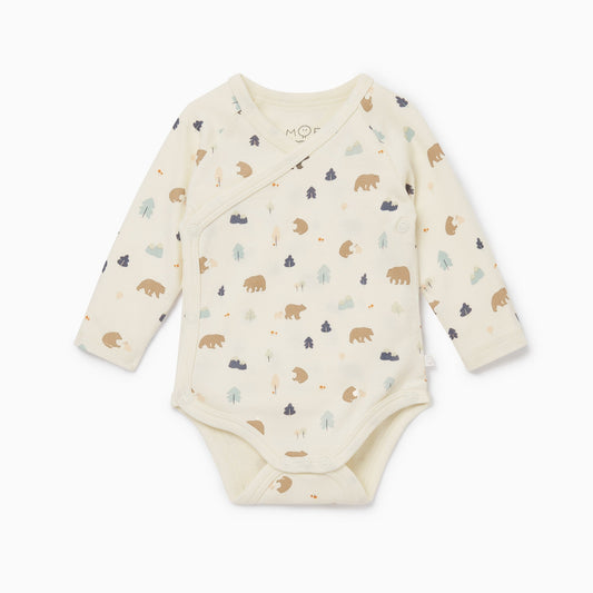 Bear Print Long Sleeve Kimono Bodysuit
