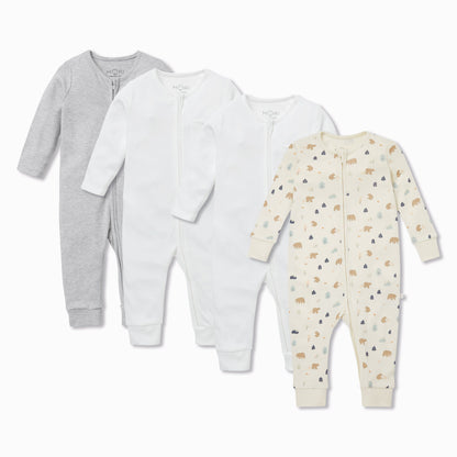 Bear Print Zip-Up Sleepsuit 4 Pack