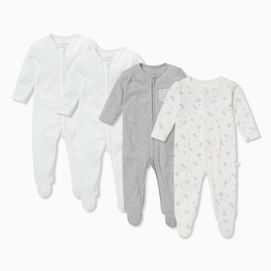 Bunny Printed Clever Zip Sleepsuit 4 Pack