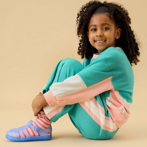 KIDLY by MORI Colourblock Sweatshirt & Wide Leg Joggers Outfit - Green & Pink