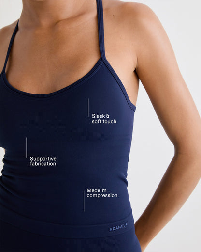 Classic Seamless Cross Back Tank Top - Navy Blue