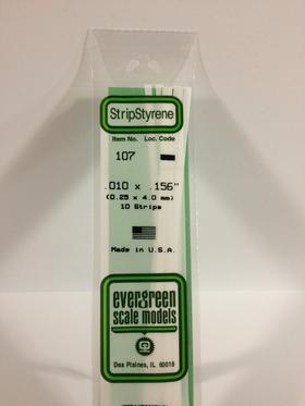Evergreen .010" x .156" White Strip - Polystyrene - #107