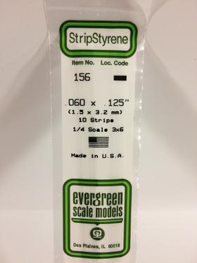 Evergreen .060" x .125" White Strip - Polystyrene - #156