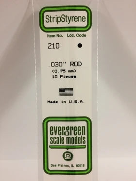 Evergreen Rod .030" Diameter - Opaque White Polystyrene - #210