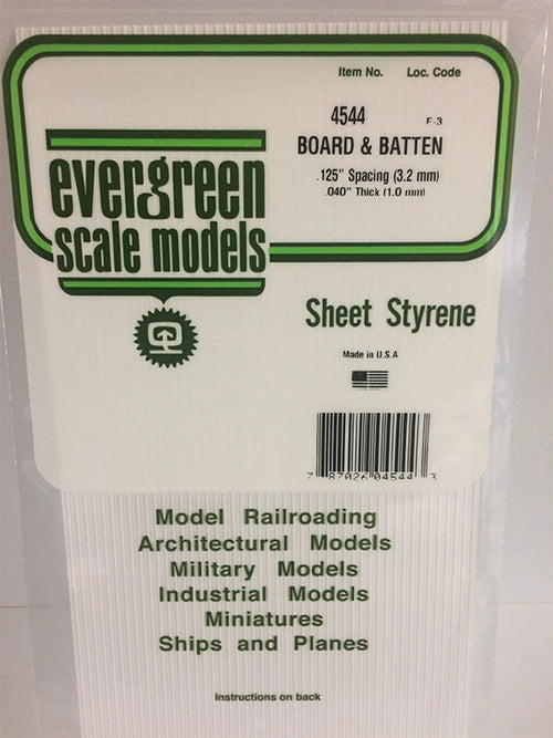 Evergreen Board/Batten .125" - Opaque White Polystyrene - #4544